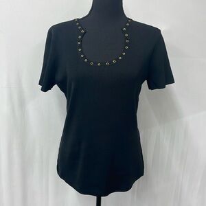 Cable & Gauge short-sleeved, liquid knit top, round neck, black, size Large